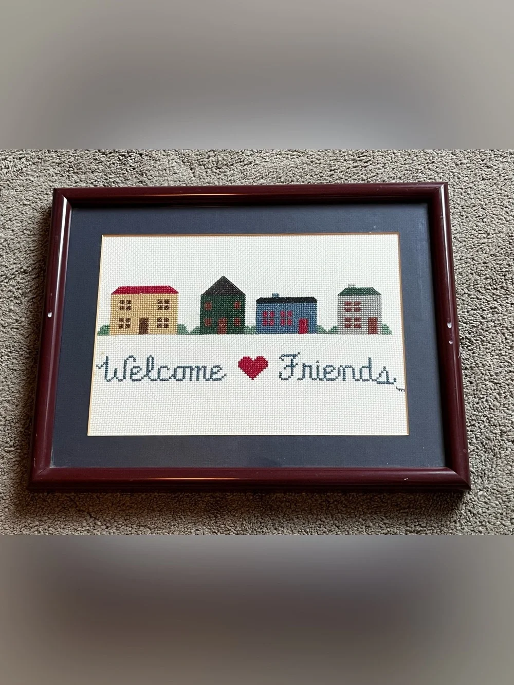 Vintage ‘Welcome Friends’ Needlepoint Hanging Wall Decor